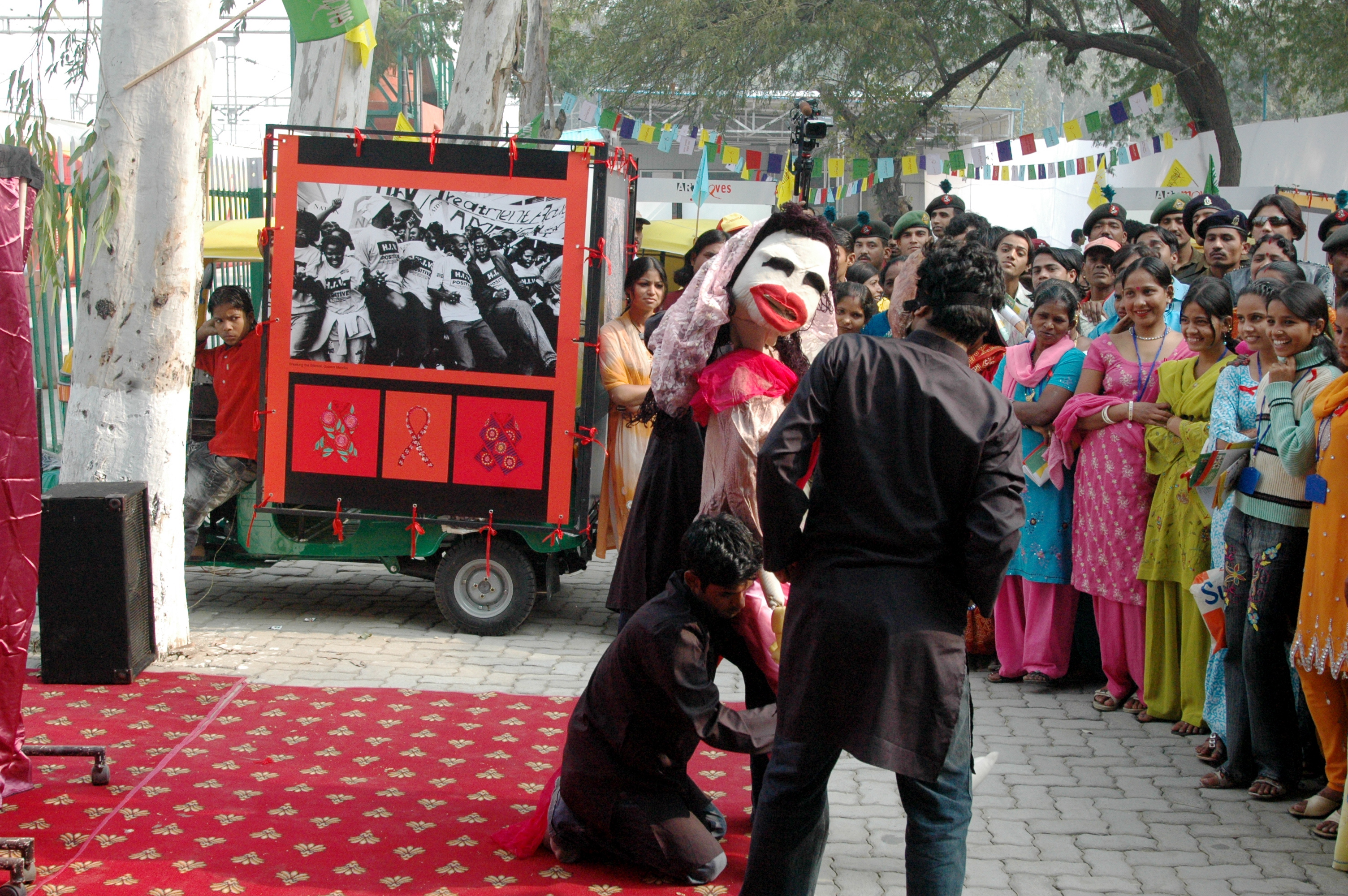 Artists performing for visitors at the ArtMoves debut at Delhi Safdarjung Rail Station