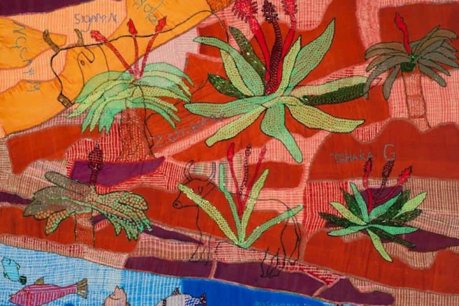 Embroidered fish representing the Keiskamma River in a side panel of the altarpiece
