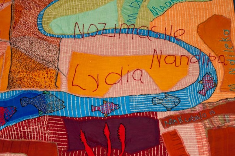 Embroidered names beside the Keiskamma River in a side panel of the altarpiece