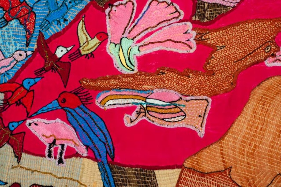 Embroidered flora and fauna in the second layer of the Keiskamma Altarpiece