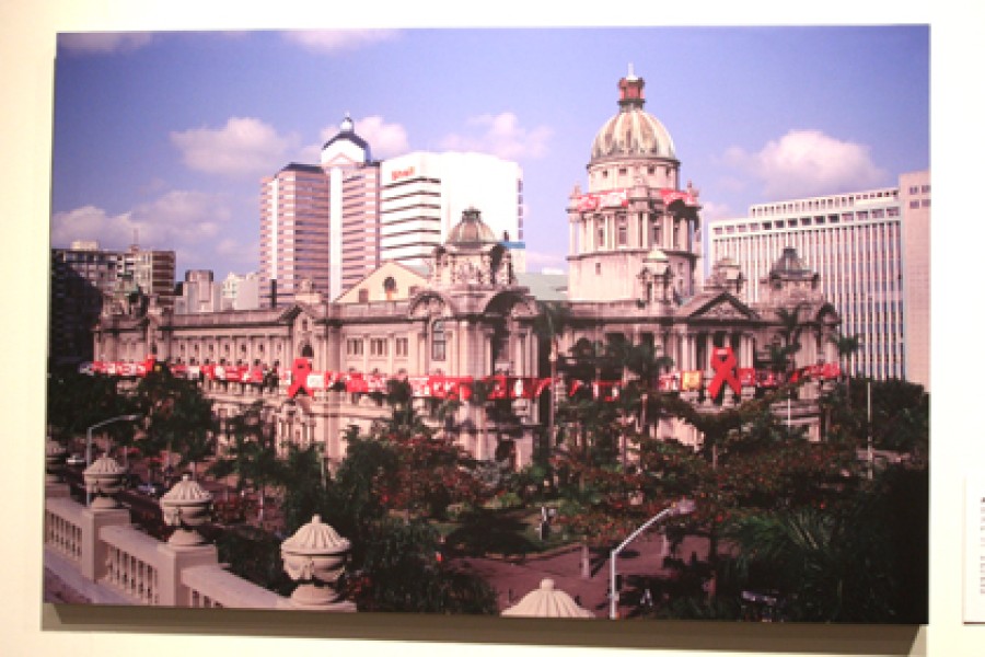 "Durban Art Gallery Red Ribbon installation" by Angie Buckland