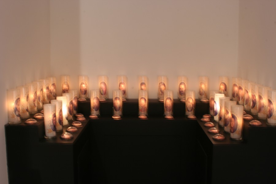 Jean Carlomusto’s interactive-media work *Offerings* displayed in the exhibition