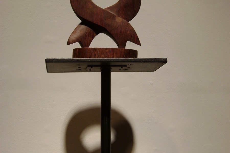 Bafana Mkhize’s wooden sculpture *HIV/AIDS Ribbon*