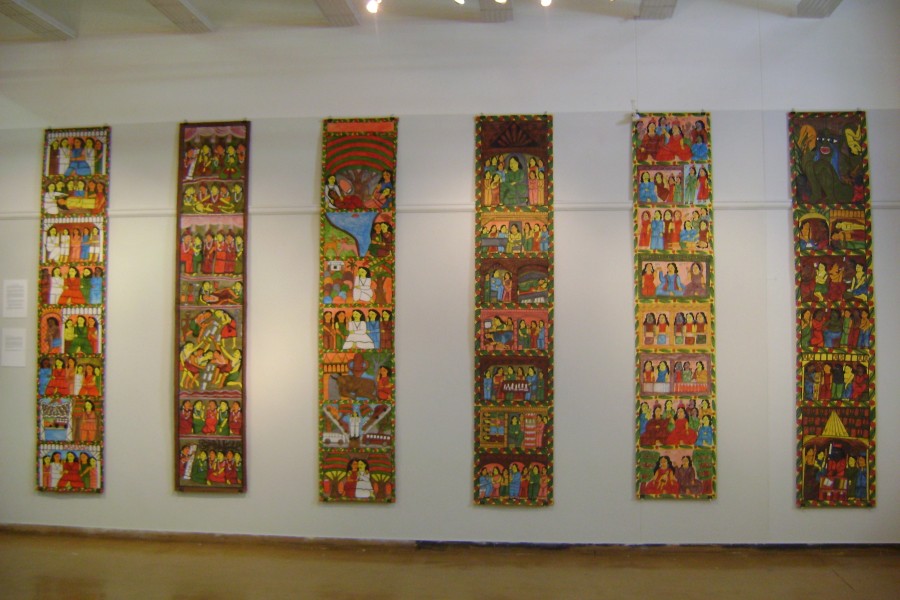 Six Bengali Patua scroll paintings addressing HIV/AIDS