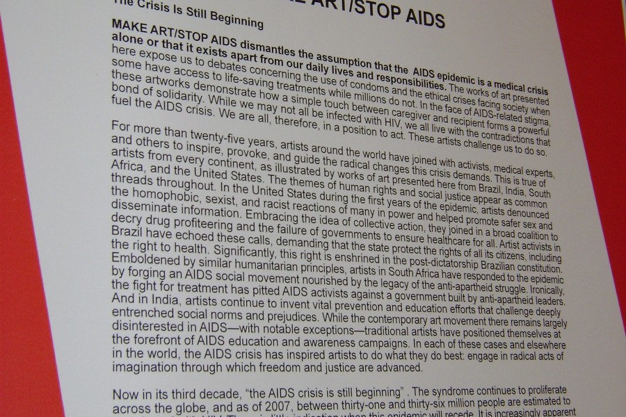Introductory wall text for *Not Alone: MAKE ART/STOP AIDS*