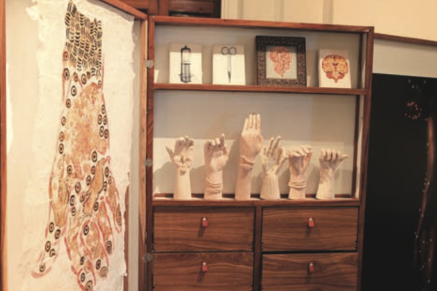 Sculpted hand relics by Ardmore Ceramics displayed in the A.R.T. Cabinet