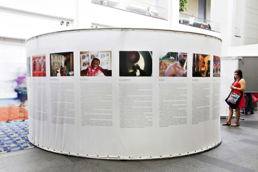 Outer panel displaying self-portraits and first-person texts by 17 South Africans living with HIV