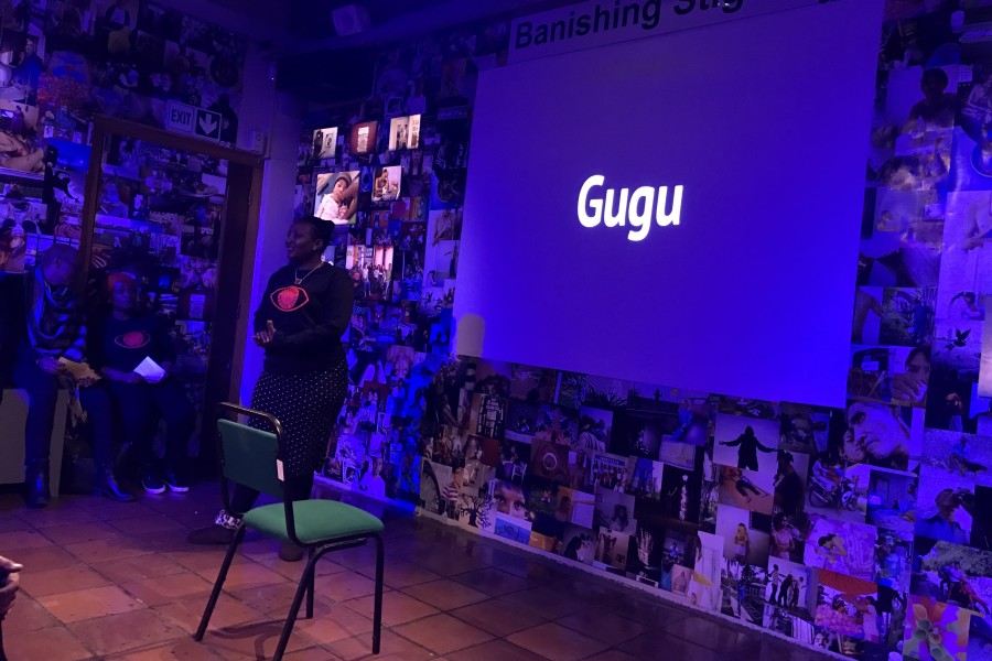 Through Positive Eyes artivist Gugu sharing a personal story in the Banishing Stigma Room