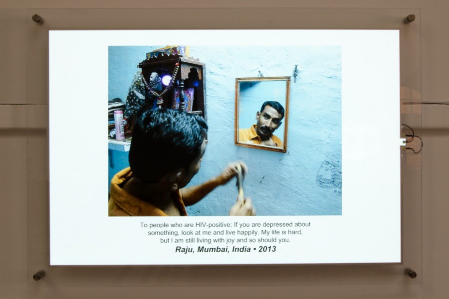 Photograph and autobiographical text introducing Through Positive Eyes Mumbai artivist Raju