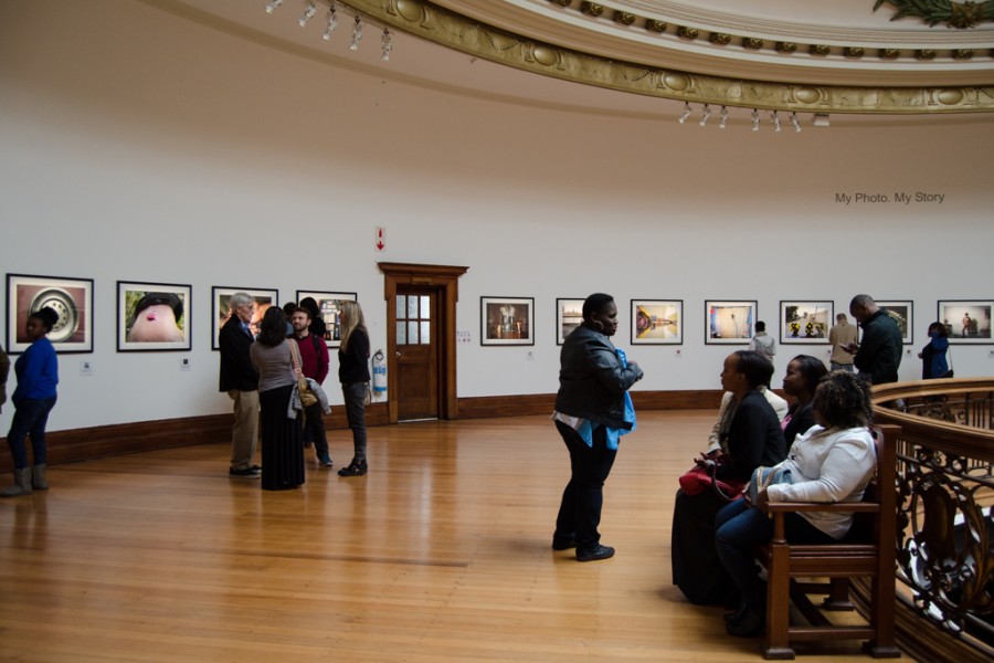 Visitors attending the exhibition opening