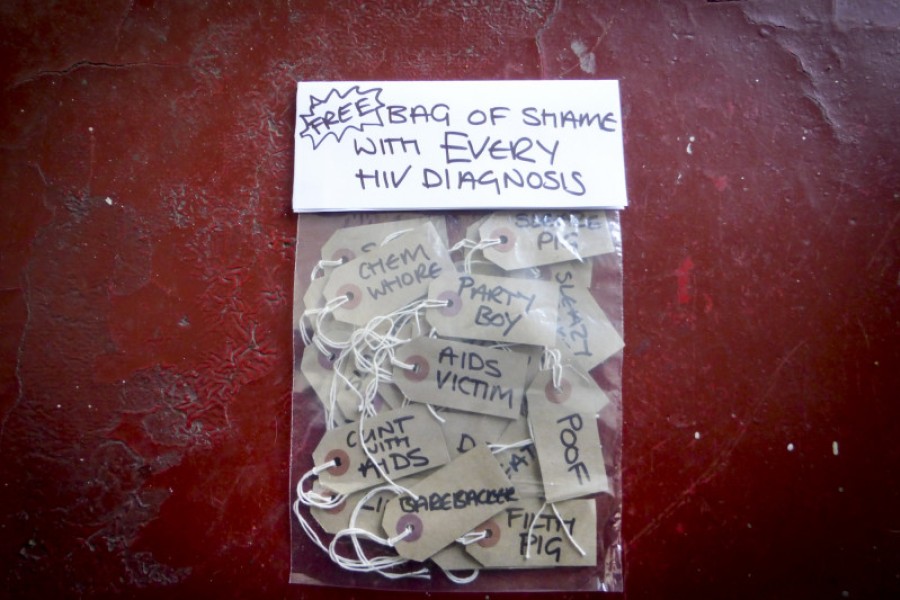 Gordon Mundie’s *Bag of Shame* displayed in the gallery