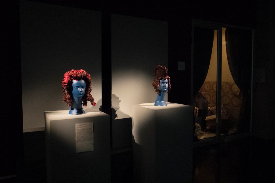 Adriana Bertini’s *Mind Experiment #1* and *Mind Experiment #2*, headdresses made from colored latex condoms